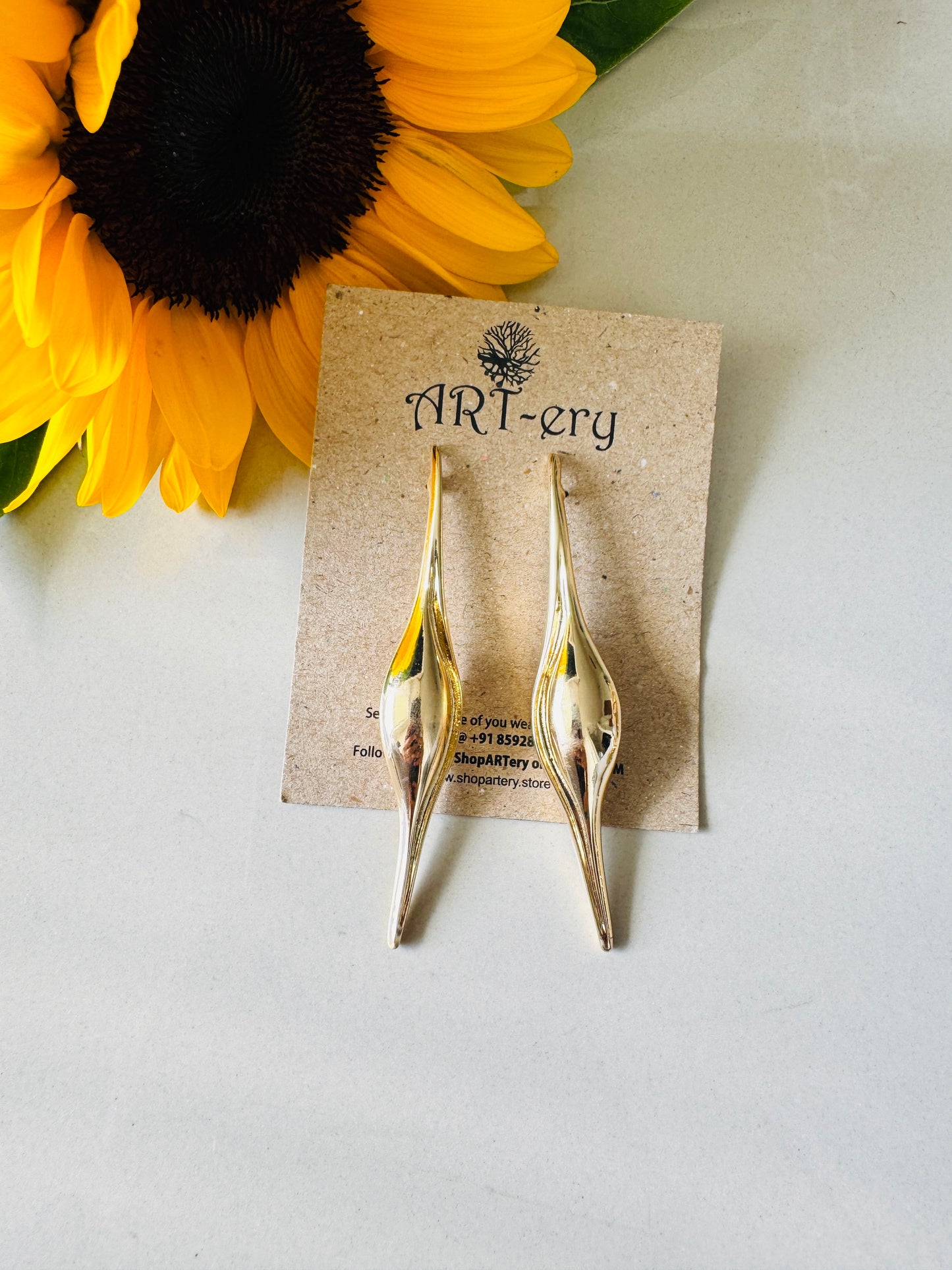 Anti tarnish statement gold earrings - thin long