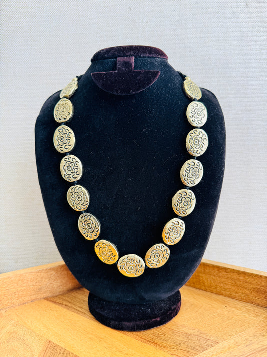 oxidised silver and gold tone statement necklace 
