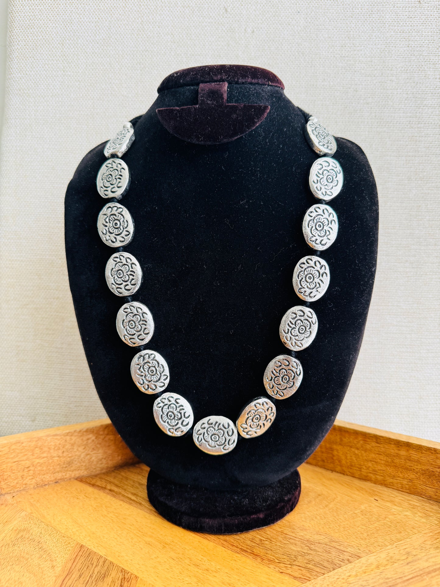 oxidised silver and gold tone statement necklace 