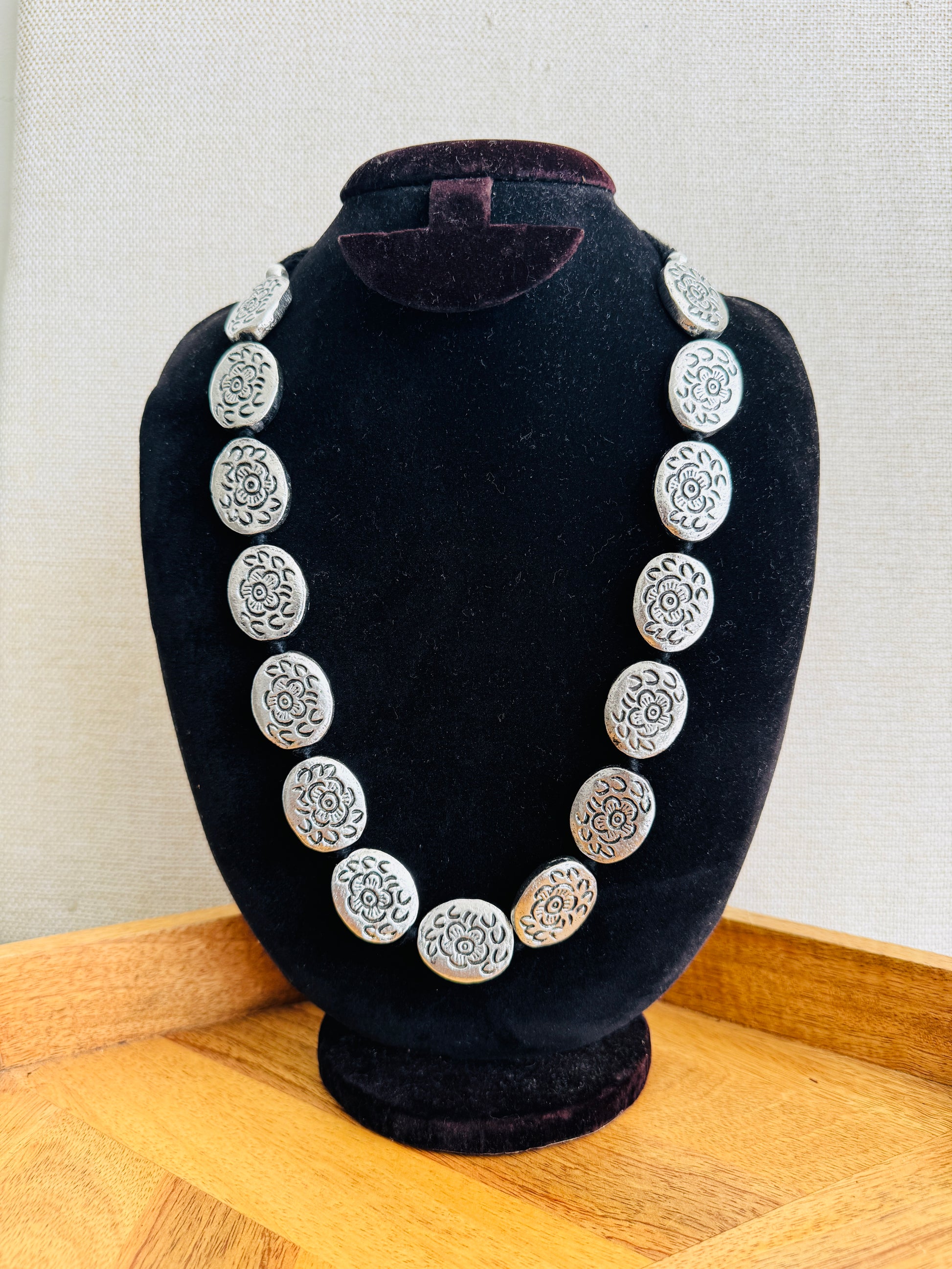 oxidised silver and gold tone statement necklace 