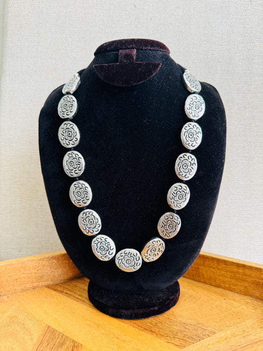 oxidised silver and gold tone statement necklace 