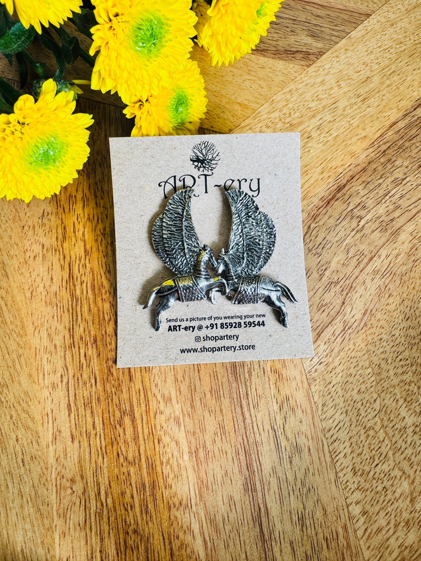 Unicorn oxidised silver earrings