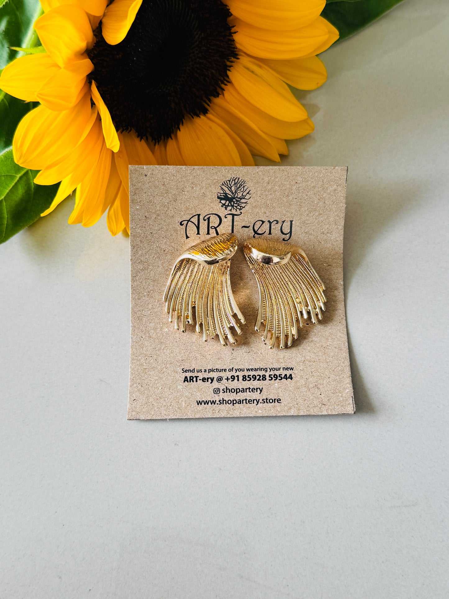 Anti tarnish statement gold earrings - wave earring