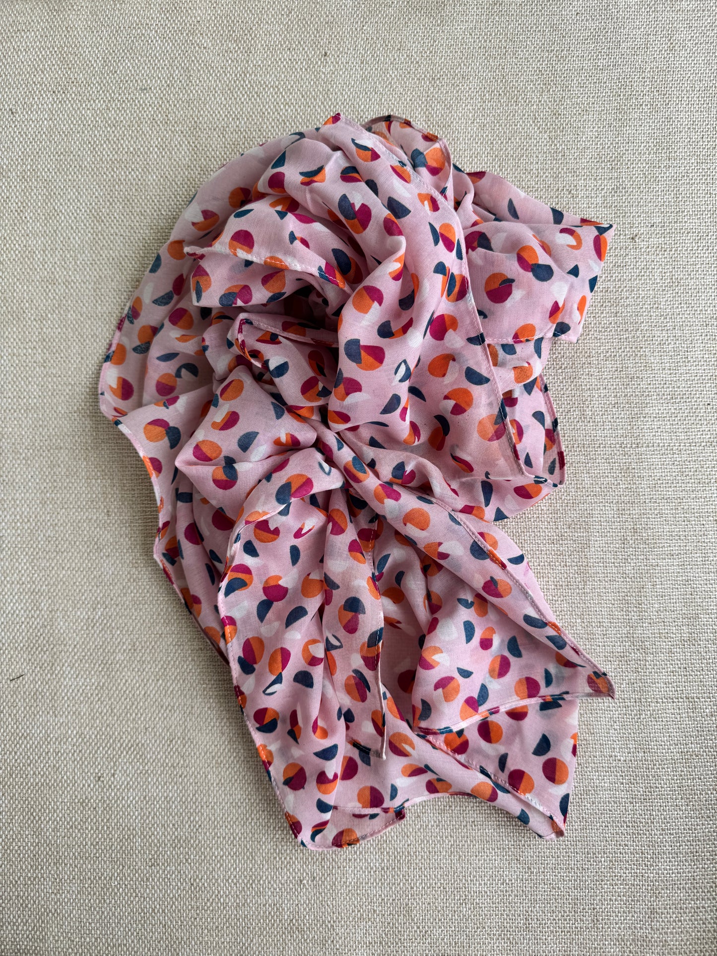 Bright poly cotton scarf - Lightweight long stole - white printed