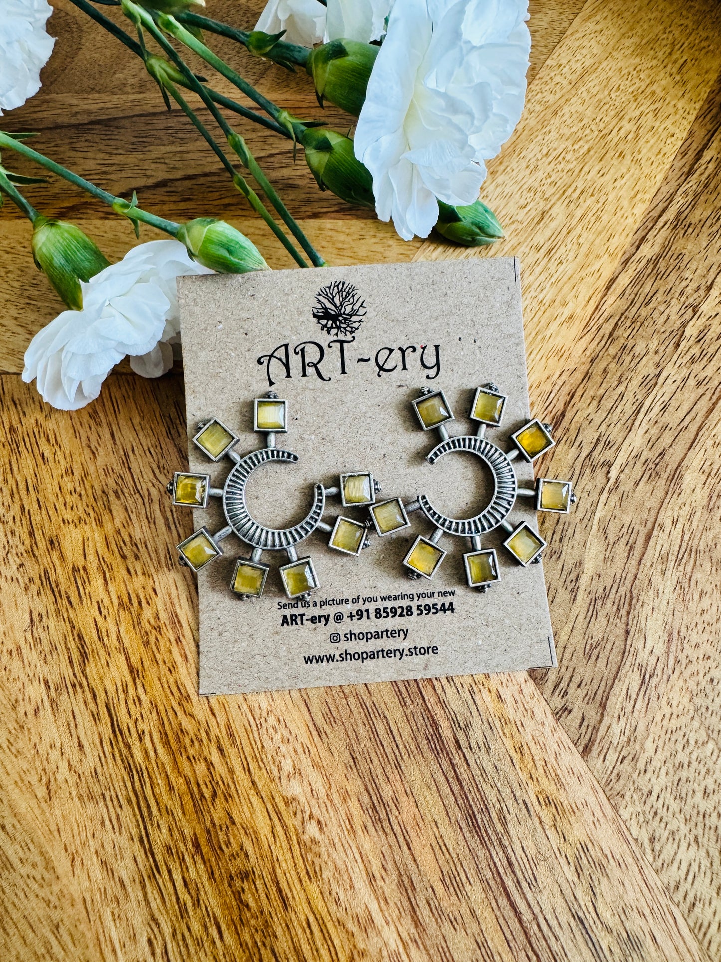 Yellow semi circle statement earring