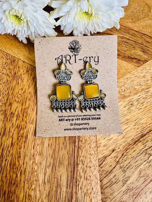 Stone oxidised silver earrings - Yellow