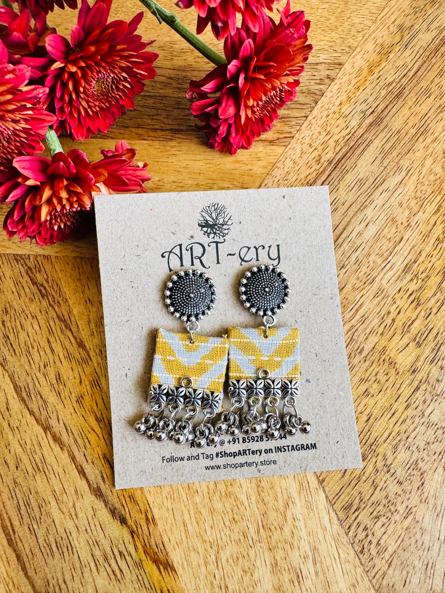 Fabric earrings - yellow earring square