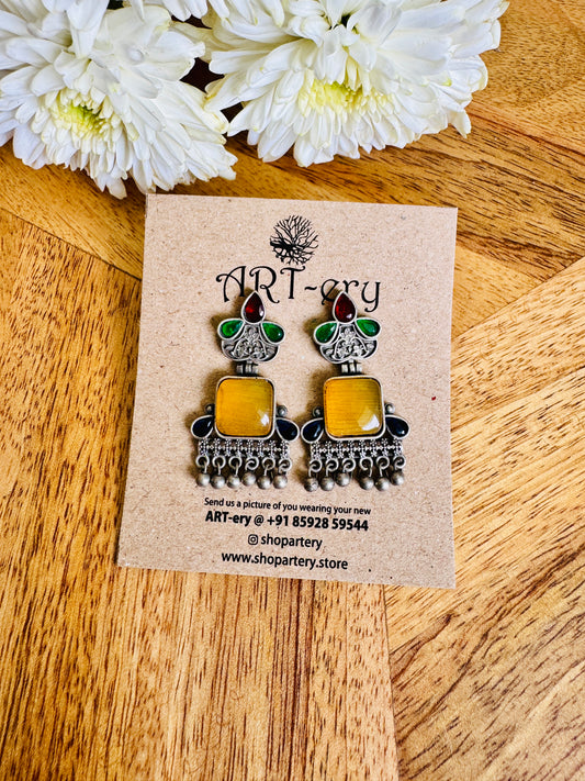 Stone oxidised silver earrings - Multi