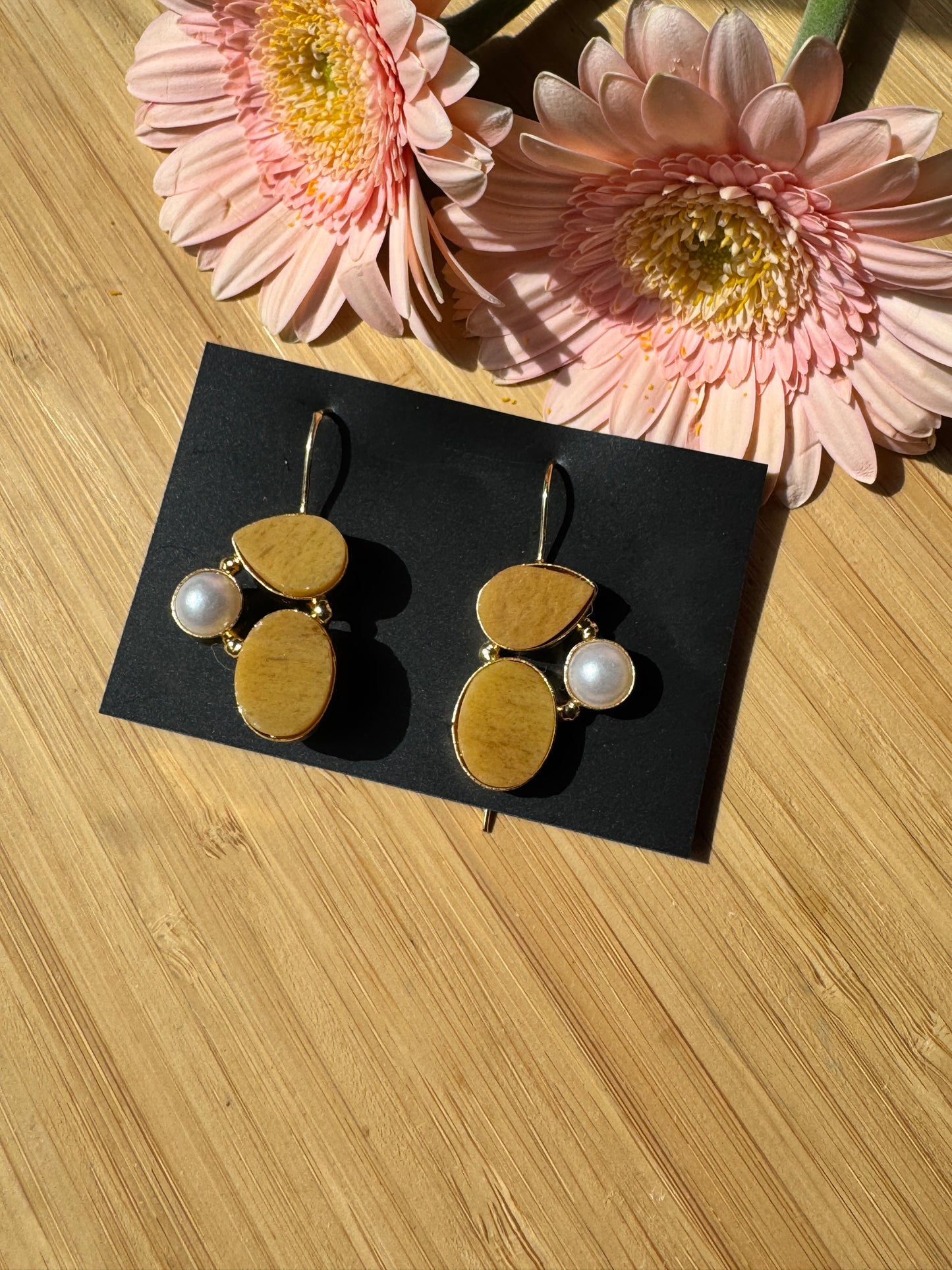 Handcrafted Bold Brass Earrings | Premium Indian Jewellery - natural stone drops