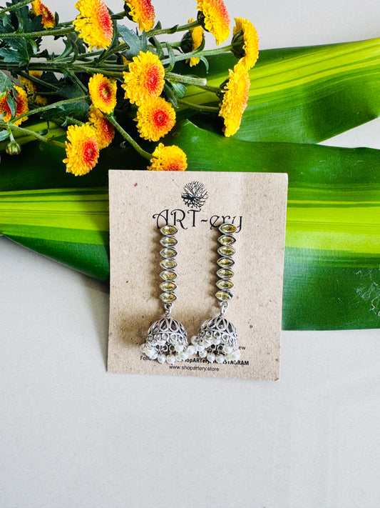 Stone earring with jhumka earrings - yellow