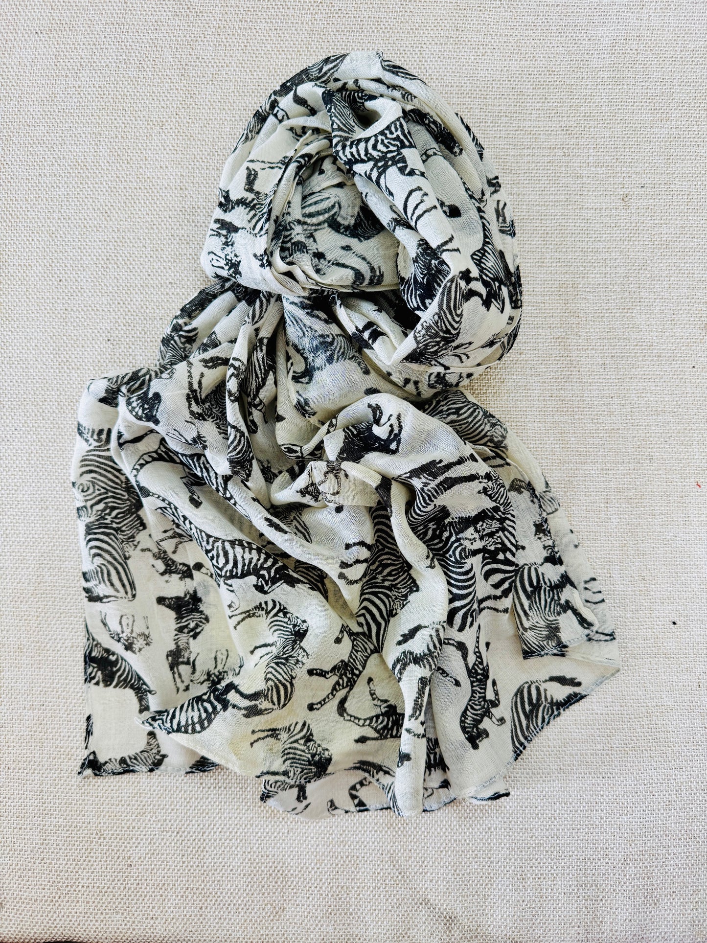 Lightweight Printed Poly-Cotton Scarf for Women Light color - Zebra scarf