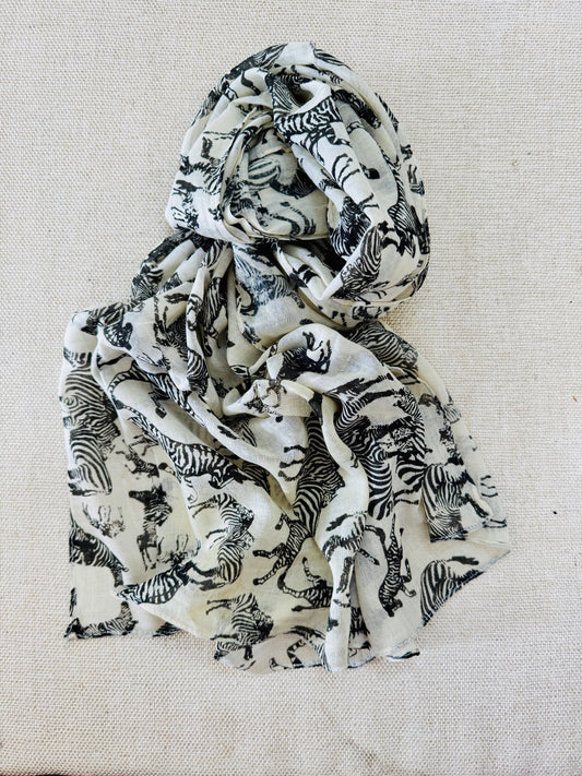 Lightweight Printed Poly-Cotton Scarf for Women Light color - Zebra scarf